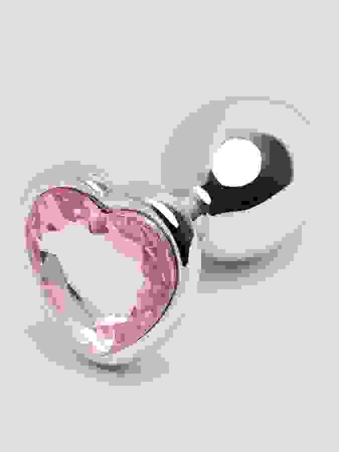 Lovehoney Jewelled Heart Metal Butt Plug 2.5 Inch, Silver, hi-res